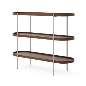 Cleo 3 Tier Shelf 120cm x 80cm Bookcase/Console Walnut & Brushed Steel Frame by null, a Bookshelves for sale on Style Sourcebook