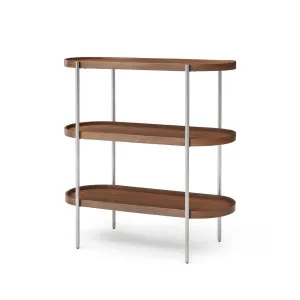 Cleo 3 Tier Shelf 90cm x 80cm Bookcase/Console Walnut & Brushed Steel Frame by null, a Bookshelves for sale on Style Sourcebook