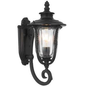 Telbix Ramiro Classic Lantern-Style Outdoor Wall Light with Textured Glass Black by Telbix, a Wall Lighting for sale on Style Sourcebook