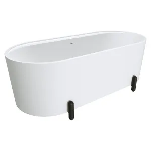 Aluca Freestanding Bath, 1700mm Matte White with Matte Black Legs with overflow by Fienza, a Bathtubs for sale on Style Sourcebook