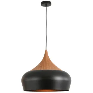 MDA Lighting Weston Smooth Teardrop Pendant with Timber Accent Black by MDA Lighting, a Pendant Lighting for sale on Style Sourcebook