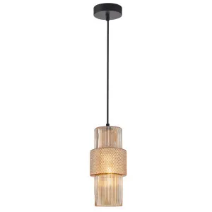 CLA Hueca Segmented Cylinder Pendant with Ribbed and Diamond-Textured Glass Shade Amber by Compact Lamps Australia, a Pendant Lighting for sale on Style Sourcebook