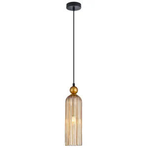 CLA Flauta Ribbed Glass Cylinder Pendant with Curved Top Amber by Compact Lamps Australia, a Pendant Lighting for sale on Style Sourcebook