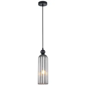 CLA Flauta Ribbed Glass Cylinder Pendant with Curved Top Smokey Black by Compact Lamps Australia, a Pendant Lighting for sale on Style Sourcebook
