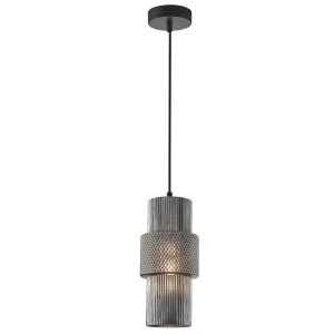 CLA Hueca Segmented Cylinder Pendant with Ribbed and Diamond-Textured Glass Shade Smokey Black by Compact Lamps Australia, a Pendant Lighting for sale on Style Sourcebook