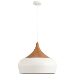 MDA Lighting Weston Smooth Teardrop Pendant with Timber Accent White by MDA Lighting, a Pendant Lighting for sale on Style Sourcebook