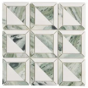 Boston Natural Marble Orient Green & Carrara Mix Honed Mosaic by Beaumont Tiles, a Mosaic Tiles for sale on Style Sourcebook