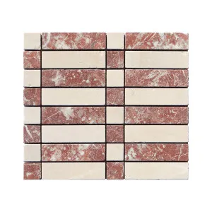 Piano Natural Travertine Crema Marfil and Montecchio Red Tumbled Mosaic by Beaumont Tiles, a Mosaic Tiles for sale on Style Sourcebook