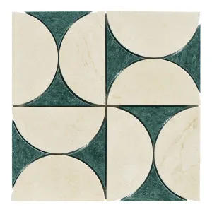 Silhouette Natural Marble Orbit Crema Marfil & Taj Green Mix Honed Mosaic by Beaumont Tiles, a Mosaic Tiles for sale on Style Sourcebook