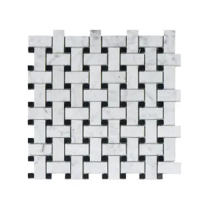 Cestino Natural Marble Basketweave Bianco & Nero Mix Honed Mosaic by Beaumont Tiles, a Mosaic Tiles for sale on Style Sourcebook
