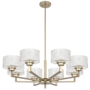 Telbix Moreno II 8 Light Modern Drum Pendant with Ribbed Glass Shade Antique Silver by Telbix, a Pendant Lighting for sale on Style Sourcebook