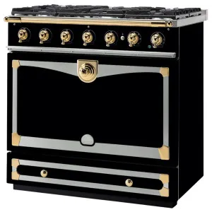 La Cornue Albertine 90cm Dual Fuel Freestanding Oven Shiny Black with Polished Brass ALB90DFBL-BN by La Cornue, a Cooktops for sale on Style Sourcebook