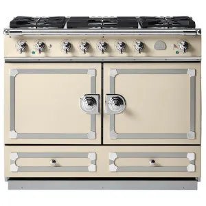 La Cornue Cornufe 110cm Dual Fuel Freestanding Oven Morning Dew with Polished Chrome CFE110DFMD-C by La Cornue, a Cooktops for sale on Style Sourcebook