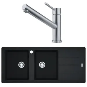 Franke Basis Double Bowl Topmount Sink with Right hand Drainer and Orbit Tap Pack - Onyx BFG621RTA9200ON by Franke, a Kitchen Sinks for sale on Style Sourcebook