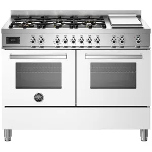 Bertazzoni 120cm Professional Dual Fuel White Freestanding Oven with Griddle PRO126G2EBIT by Bertazzoni, a Cooktops for sale on Style Sourcebook