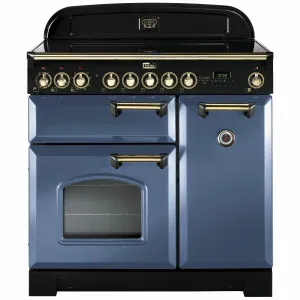 Falcon 90cm Classic Deluxe Freestanding Induction Oven/Stove Stone Blue and Brass CDL90EISBBR by Falcon, a Cooktops for sale on Style Sourcebook