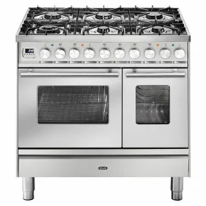 ILVE Professional Plus Series 90cm Dual Fuel Six Burner Double Oven with Milano Knobs PD096DWE3SS by Ilve, a Ovens for sale on Style Sourcebook