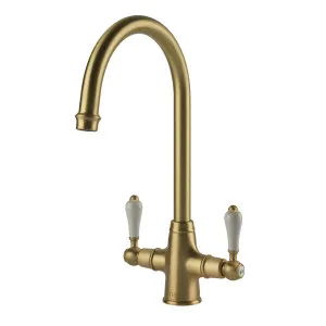 Turner Hastings Ludlow Double Sink Mixer Brushed Brass LU103DM-BB by Turner Hastings, a Kitchen Taps & Mixers for sale on Style Sourcebook