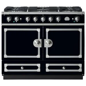 La Cornue Cornufe 110cm Dual Fuel Freestanding Oven Shiny Black with Brushed Nickel CFE110DFBL-N by La Cornue, a Cooktops for sale on Style Sourcebook