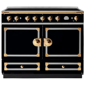 La Cornue Cornufe 110cm Induction Freestanding Oven Shiny Black with Polished Brass CFE110EIBL-BN by La Cornue, a Cooktops for sale on Style Sourcebook