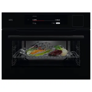 AEG 60cm 9000 Series Compact SteamPro Built-In Combi-Steam Oven with SousVide - Black Glass NKB9A82KB by AEG, a Ovens for sale on Style Sourcebook