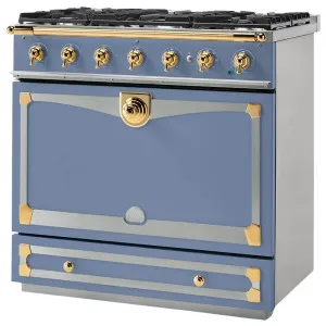 La Cornue Albertine 90cm Dual Fuel Freestanding Oven Paris Blue with Polished Brass ALB90DFPB-BN by La Cornue, a Cooktops for sale on Style Sourcebook