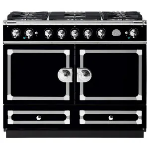La Cornue Cornufe 110cm Dual Fuel Freestanding Oven Shiny Black with Polished Chrome CFE110DFBL-C by La Cornue, a Cooktops for sale on Style Sourcebook