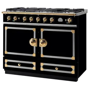 La Cornue Cornufe 110cm Dual Fuel Freestanding Oven Shiny Black with Polished Brass CFE110DFBL-BN by La Cornue, a Cooktops for sale on Style Sourcebook