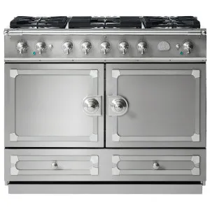 La Cornue Cornufe 110cm Dual Fuel Freestanding Oven Brushed Stainless Steel with Brushed Nickel CFE110DFSS-N by La Cornue, a Cooktops for sale on Style Sourcebook