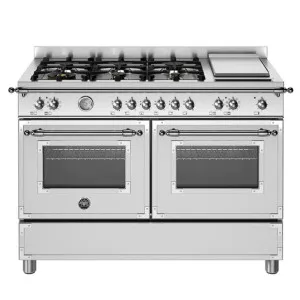 Bertazzoni 120cm Heritage Series 6 Burner + Griddle Plate Dual Fuel Stainless Steel Freestanding Oven HER126G2EXT by Bertazzoni, a Cooktops for sale on Style Sourcebook