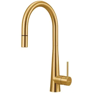 Oliveri Essente 316 Stainless Steel Goose Neck Pull Out Mixer - Brushed Gold SS31625-AU by Oliveri, a Kitchen Taps & Mixers for sale on Style Sourcebook