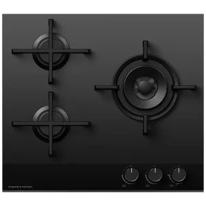 Fisher & Paykel Series 9 60cm Three Burner Natural Gas Cooktop Black Glass CG603DNGGB4 by Fisher & Paykel, a Cooktops for sale on Style Sourcebook