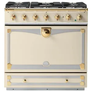 La Cornue Albertine 90cm Dual Fuel Freestanding Oven Morning Dew with Polished Brass ALB90DFMD-BN by La Cornue, a Cooktops for sale on Style Sourcebook
