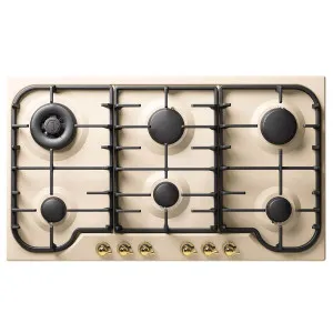 ILVE 90cm Nostalgie Series Gas Cooktop Antique White and Brass HCB906CNAWG by Ilve, a Cooktops for sale on Style Sourcebook