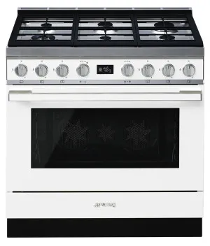 Smeg 90cm Portofino Freestanding Dual Fuel Oven/Stove White CPF9GPWHA by Smeg, a Cooktops for sale on Style Sourcebook