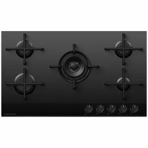 Fisher & Paykel Series 9 90cm Natural Gas Cooktop Black Glass CG905DNGGB4 by Fisher & Paykel, a Cooktops for sale on Style Sourcebook