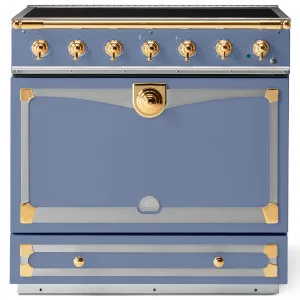 La Cornue Albertine 90cm Induction Freestanding Oven Paris Blue with Polished Brass ALB90EIPB-BN by La Cornue, a Cooktops for sale on Style Sourcebook