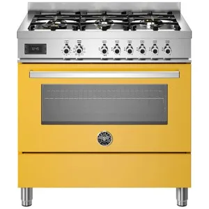Bertazzoni 90cm Professional Yellow Dual Fuel Freestanding Oven PRO96L1EGIT by Bertazzoni, a Cooktops for sale on Style Sourcebook