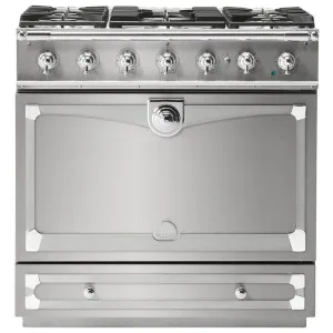 La Cornue Albertine 90cm Dual Fuel Freestanding Oven Brushed Stainless Steel with Polished Chrome ALB90DFSS-C by La Cornue, a Cooktops for sale on Style Sourcebook