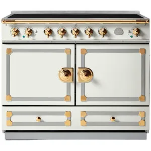 La Cornue Cornufe 110cm Induction Freestanding Oven Pure White with Polished Brass CFE110EIWH-BN by La Cornue, a Cooktops for sale on Style Sourcebook