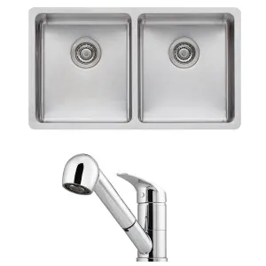 Oliveri Sonetto Double Bowl Sink and London Chrome Pull Out Tap Pack LON580FCR-PSN63TU by Oliveri, a Kitchen Sinks for sale on Style Sourcebook