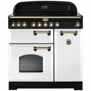 Falcon 90cm Classic Deluxe Freestanding Induction Oven/Stove White and Brass CDL90EIWHBR by Falcon, a Cooktops for sale on Style Sourcebook