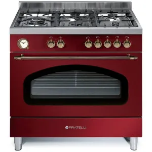 Fratelli 90cm Venezia Dual Fuel Burgandy Freestanding Oven VE29650FEMBUR by Fratelli, a Cooktops for sale on Style Sourcebook