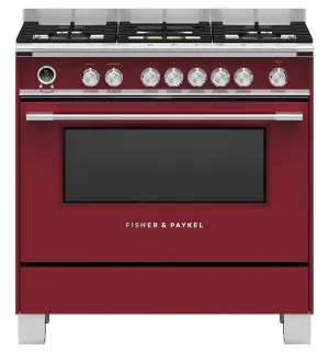 Fisher & Paykel Series 9 90cm Classic Freestanding Dual Fuel Pyrolytic Cooker Red OR90SCG6R1 by Fisher & Paykel, a Cooktops for sale on Style Sourcebook
