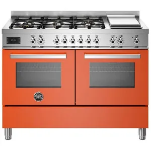 Bertazzoni 120cm Professional Dual Fuel Orange Freestanding Oven with Griddle PRO126G2EART by Bertazzoni, a Cooktops for sale on Style Sourcebook