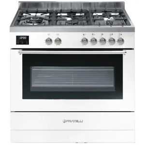 Fratelli 90cm Milano Dual Fuel Freestanding Oven/Stove Gloss White MI29650FEMWH by Fratelli, a Cooktops for sale on Style Sourcebook