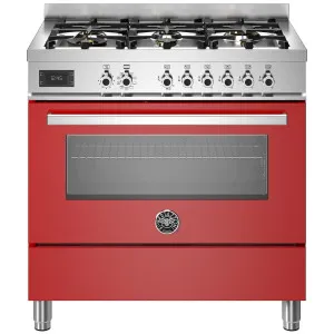 Bertazzoni 90cm Professional Red Dual Fuel Freestanding Oven PRO96L1EROT by Bertazzoni, a Cooktops for sale on Style Sourcebook