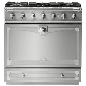 La Cornue Albertine 90cm Dual Fuel Freestanding Oven Brushed Stainless Steel with Brushed Nickel ALB90DFSS-N by La Cornue, a Cooktops for sale on Style Sourcebook
