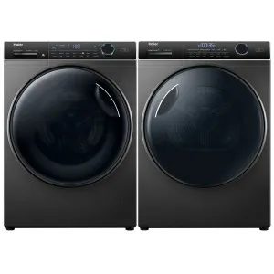Haier 9.5kg Front Load Washing Machine & 8kg Heat Pump Dryer Dark Grey Laundry Package HWF95ANB1HDHP80ANB1 by Haier, a Washing Machines & Dryers for sale on Style Sourcebook