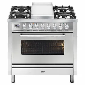 ILVE Professional Plus Series 90cm 6 Burner & Teppanyaki Freestanding Electric Oven with Milano Knobs P09FDWE3SS by Ilve, a Ovens for sale on Style Sourcebook